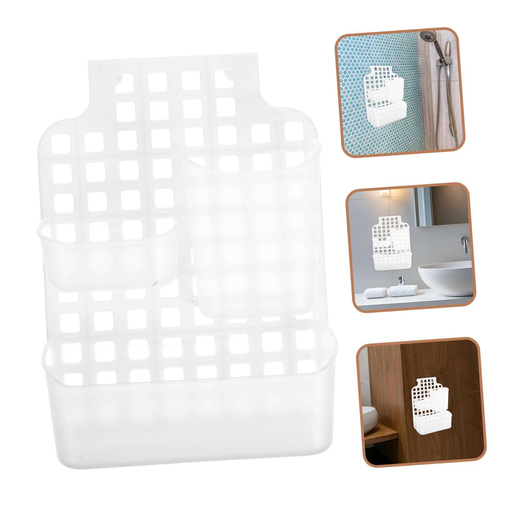 BESTYASH Cestello Portaoggetti Doccia a Doppio Strato in Pp Bianco | Installazione senza Fori Ganci, Facile da Pulire, Soluzione Compatta per Accessori da Bagno