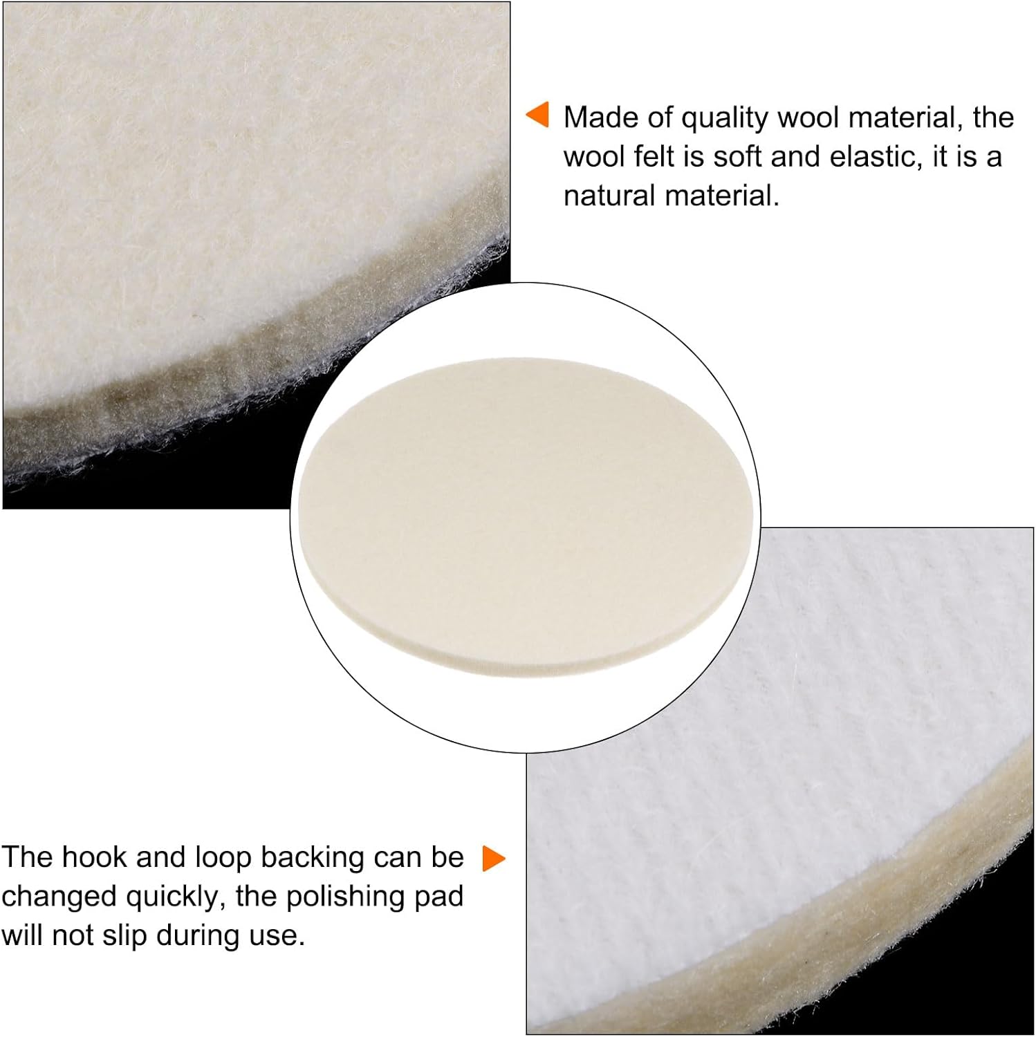 HARFINGTON 6pcs Wool Felt Polishing Pads, 6 Inch Buffing Wheel Polish Pad Flocking Hook & Loop Back for Car Glass Plastic Metal Stone