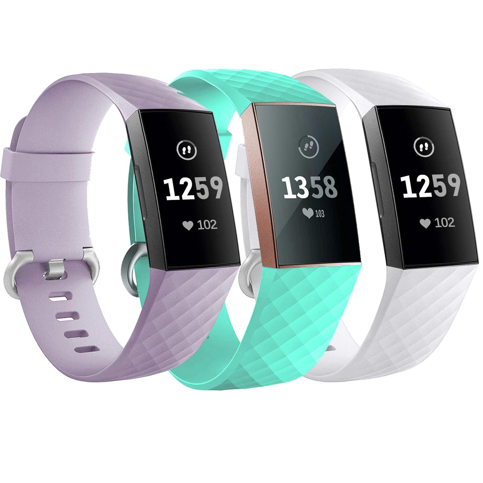3 Pack Bands for Fitbit Charge 4/ Fitbit Charge 3/ Charge3 SE,Silicone Fitness Sport Wristbands for Women Men Small Large (White+Mint Green+Lavender, Large)