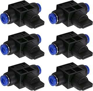 Bettomshin 6Pcs HVFF-6 Pneumatic Air Flow Control Valve,6mm to 6mm OD with Push-to-Connect Fitting, Union Straight, Pneumatic Air Controller Valve Blue Black