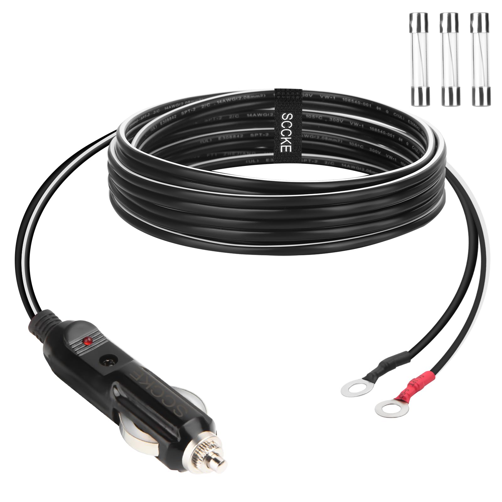 SCCKE Heavy-Duty 14AWG 20A Male Plug Cigarette Lighter Adapter Power Supply Cord with 6.5ft / 2m 14 AWG Cable Wire for Car Inverter Air Pump Electric