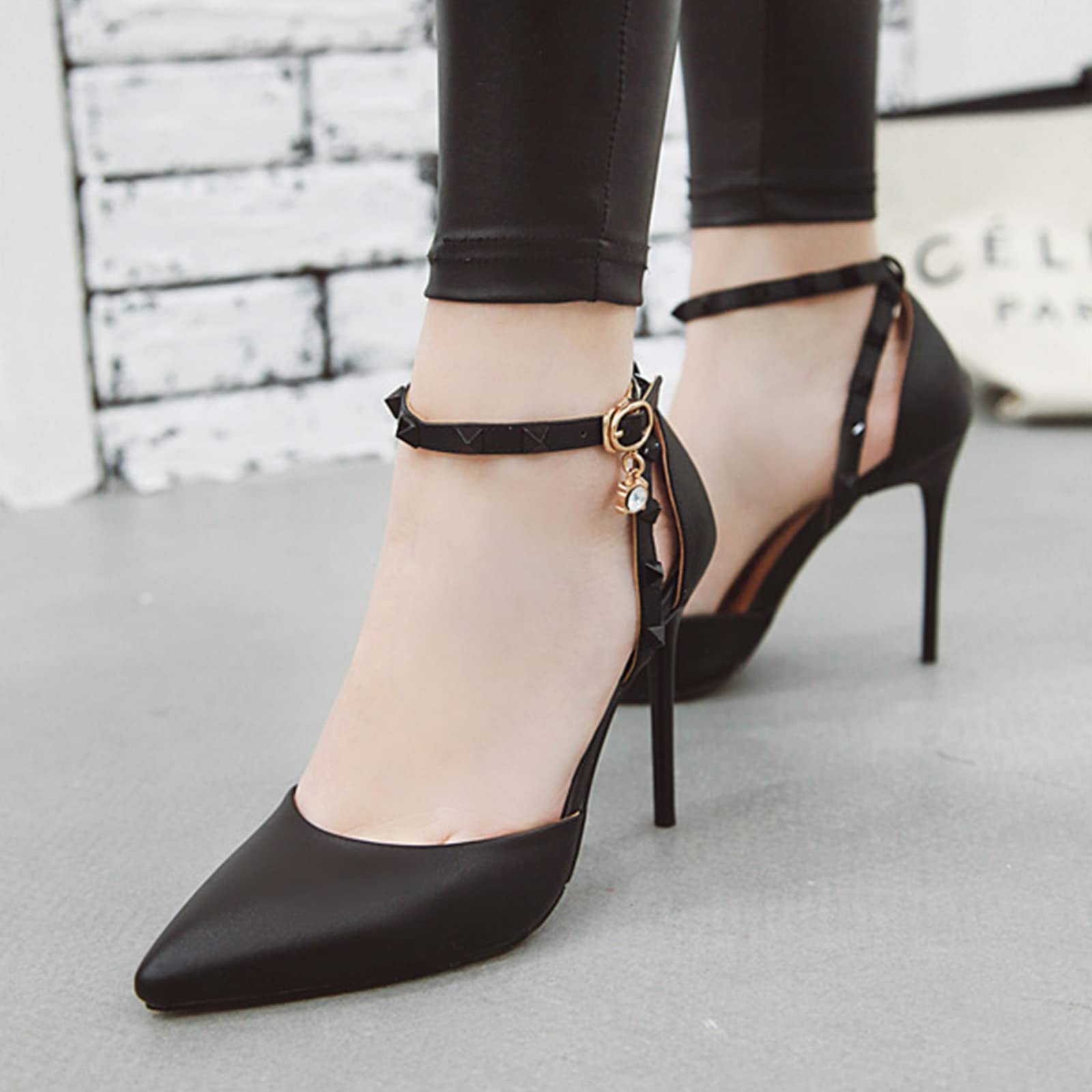 Botas de Moda para Mujer 10CM/3.93IN Tacones Altos para Mujer Correa Punta Cerrada Stiletto Correa en el Tobillo Vestido con Punta en Punta Tacones Altos para Fiesta de Boda