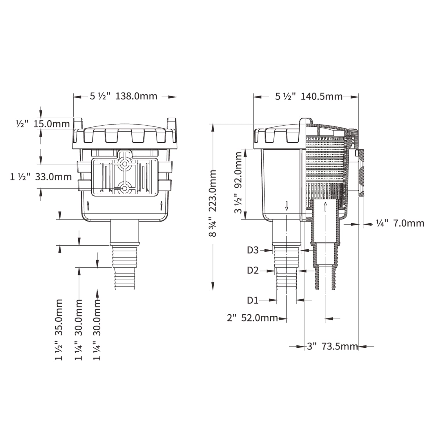 LIGHTEU®, SEAFLO Raw Kühlwassereinlass Siebkorbfilter für Meerwasser Marine & Boat - Passend für 1 ", 1,25 "& 1,5" Hose SF-SWF003