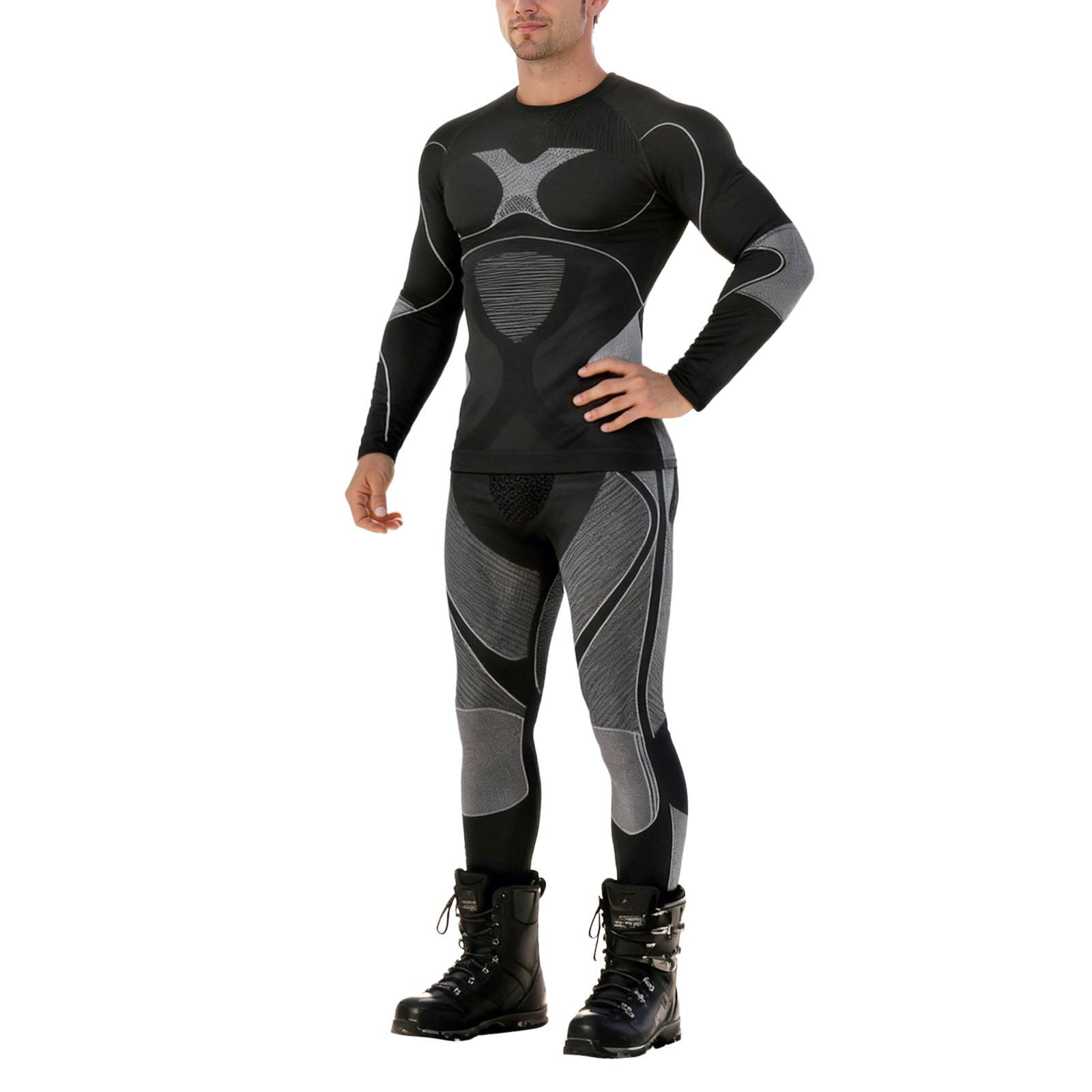 Thermounterwäsche Set Herren, Lange Funktionswäsche Atmungsaktiv Unterwäsche Sport Kompressionsanzug für Workout Skifahren Laufen Wandern Funktionswäsche Winter Skiunterwäsche