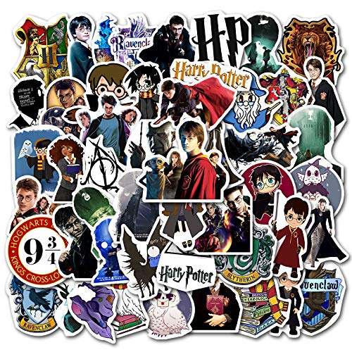 Construcción, Toy Harry Potter Hoghwarts Magos Escuela Película 50 Calcomanías Stickers Variados Sin Repetir Impermeables Removible Adhesivo para Electrónicos, Laptops,...