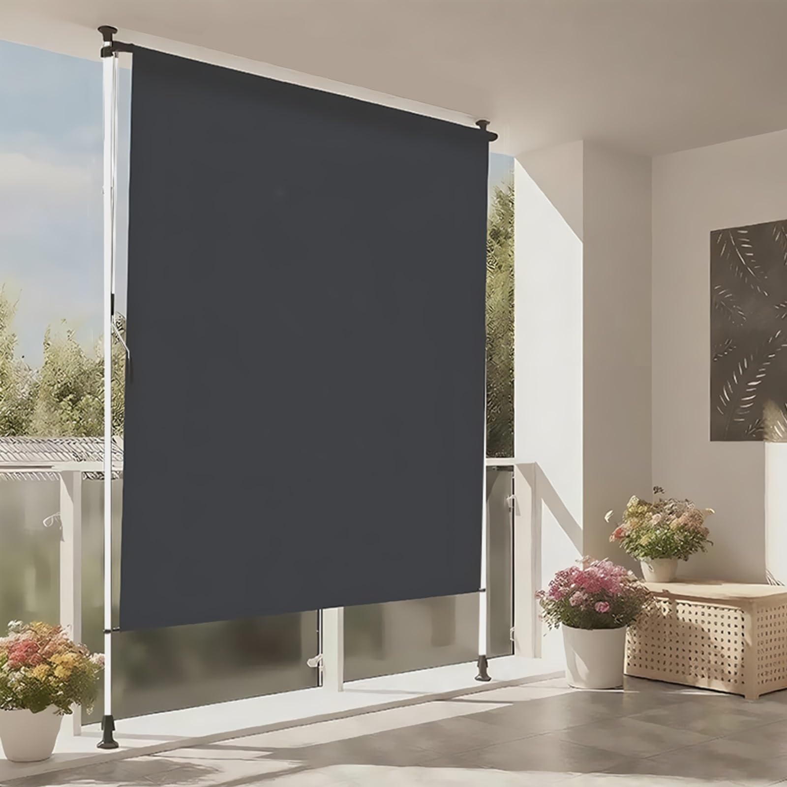 Tenda da sole manuale retrattile per patio, impermeabile, resistente ai raggi UV, altezza regolabile, facile funzionamento a manovella, senza fori, perfetta per spazi esterni