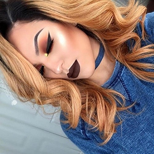 Royalfirst Glueless Brazilian Virgin Human Hair Lace Front Wigs 16inch Long Loose Body Wave #1b/27 Two Toned Ombre Blonde Color with Dark Roots for Women 150% High Density with Baby Hair