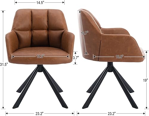 Miniatura 2 de EALSON Cómoda silla de escritorio de cuero, moderna silla de trabajo para computadora, sin ruedas, giratoria, con respaldo medio, para sala de