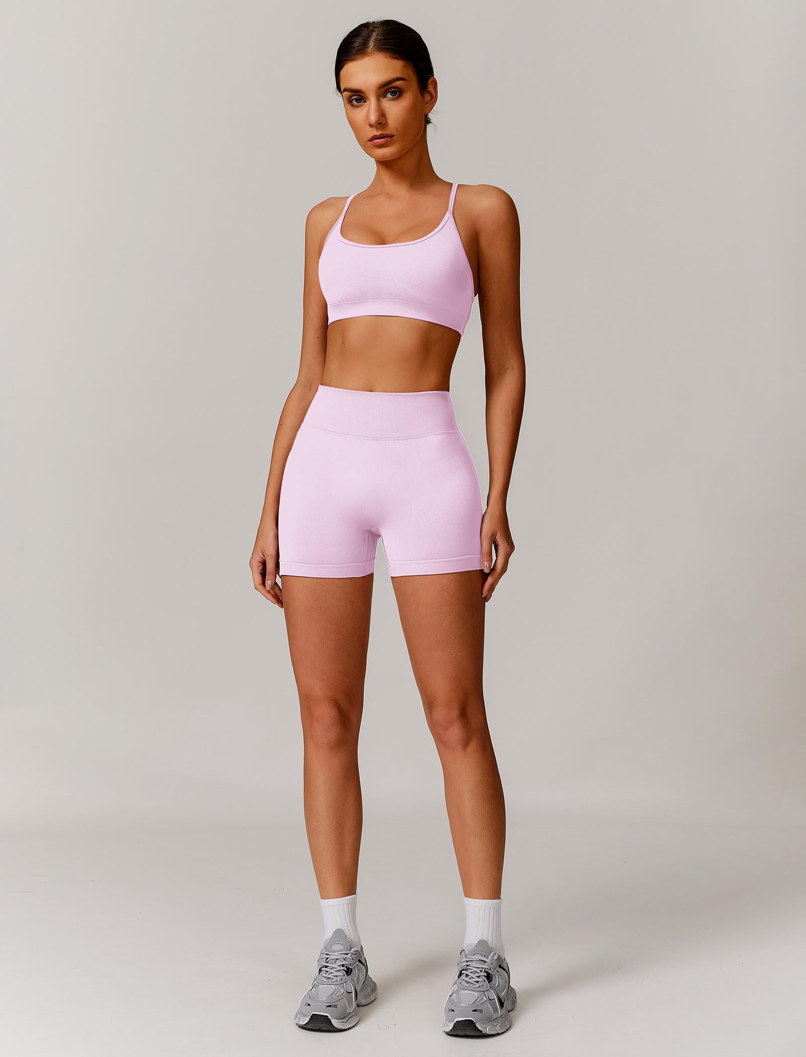 Odizli Sport Set Damen Crossback Rückenfrei BH Top + High Waist Shorts Fitness Gym Workout Yoga Outfit