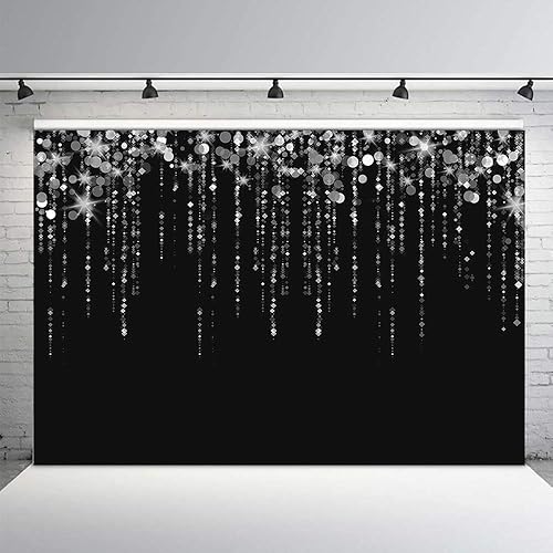 Miniatura 3 de MEHOFOND Fondo de fotos negro y plateado con purpurina Bokeh gris brillante para adultos, decoraciones de fiesta de feliz cumpleaños, pancartas de