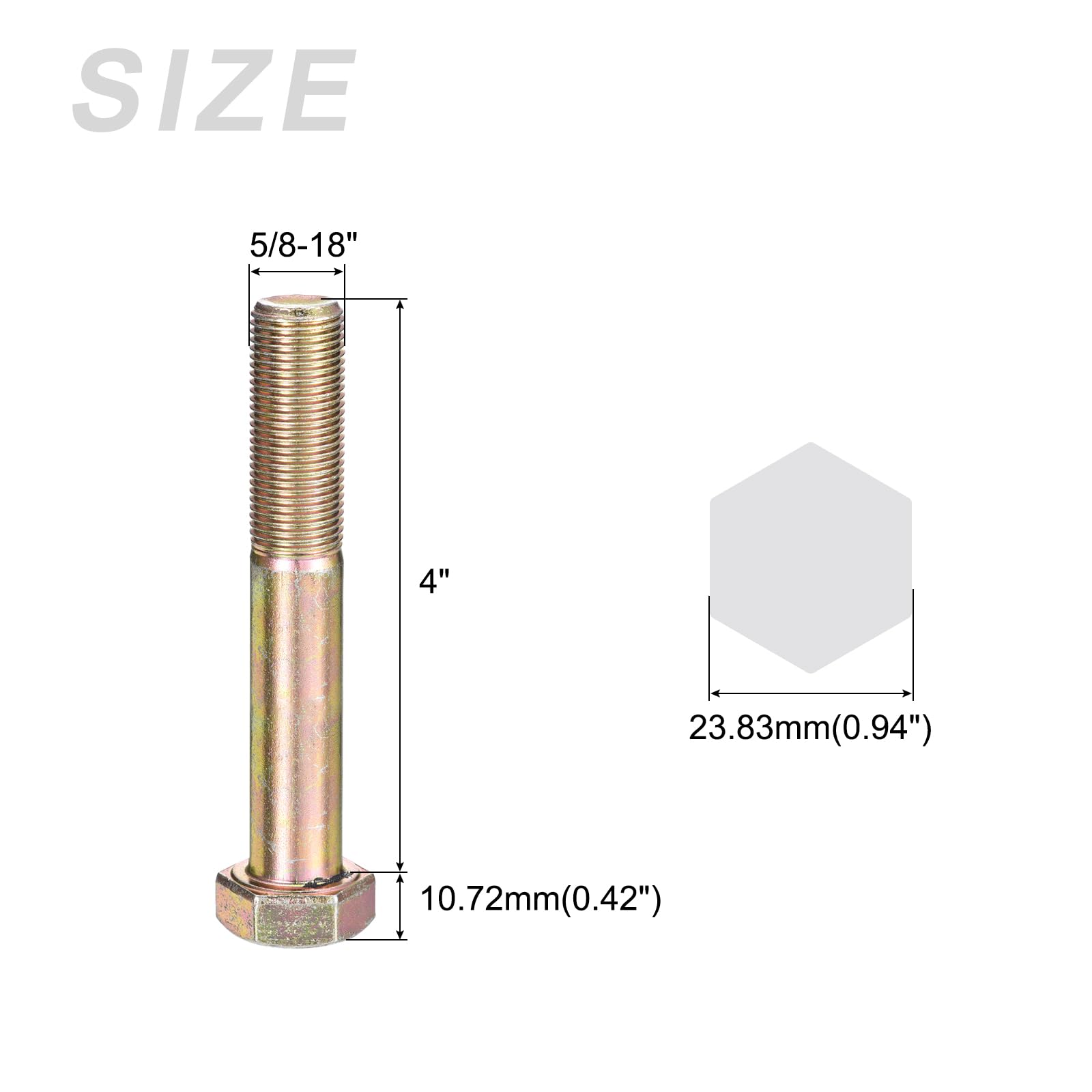 METALLIXITY Hex Bolts (5/8-18x4") 10Pcs, Carbon Steel Zinc Plated Partial Threaded, UNF Fine Thread Hex Head Screw Bolt - Image 2