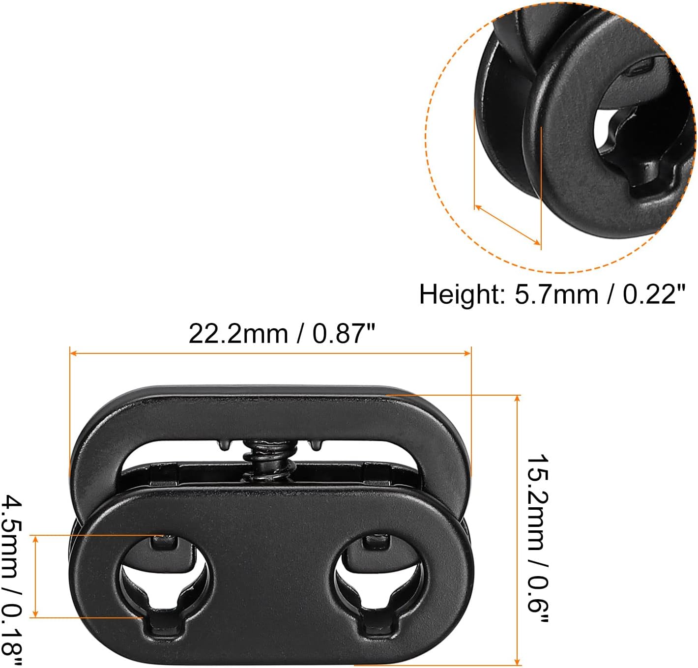 uxcell Spring Cord Lock End Toggle, 20Pcs Double Hole Spring Stopper Alloy Fastener Slider Toggles Clip for Drawstrings, Shoelaces, Bags (Black,22.2x15.2mm) - Image 2