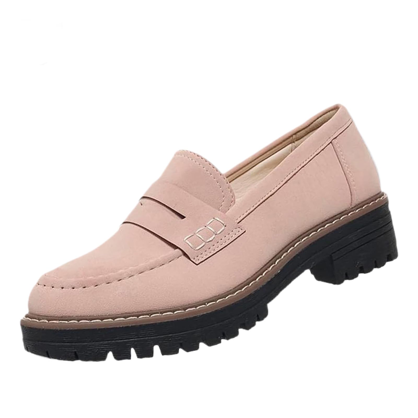 Bootara Loafers Shoes, Bootara Women's Plus Size Casual Retro Suede Loafers, with Chunky Heel Platform, Comfortable Casual (Pink,8)