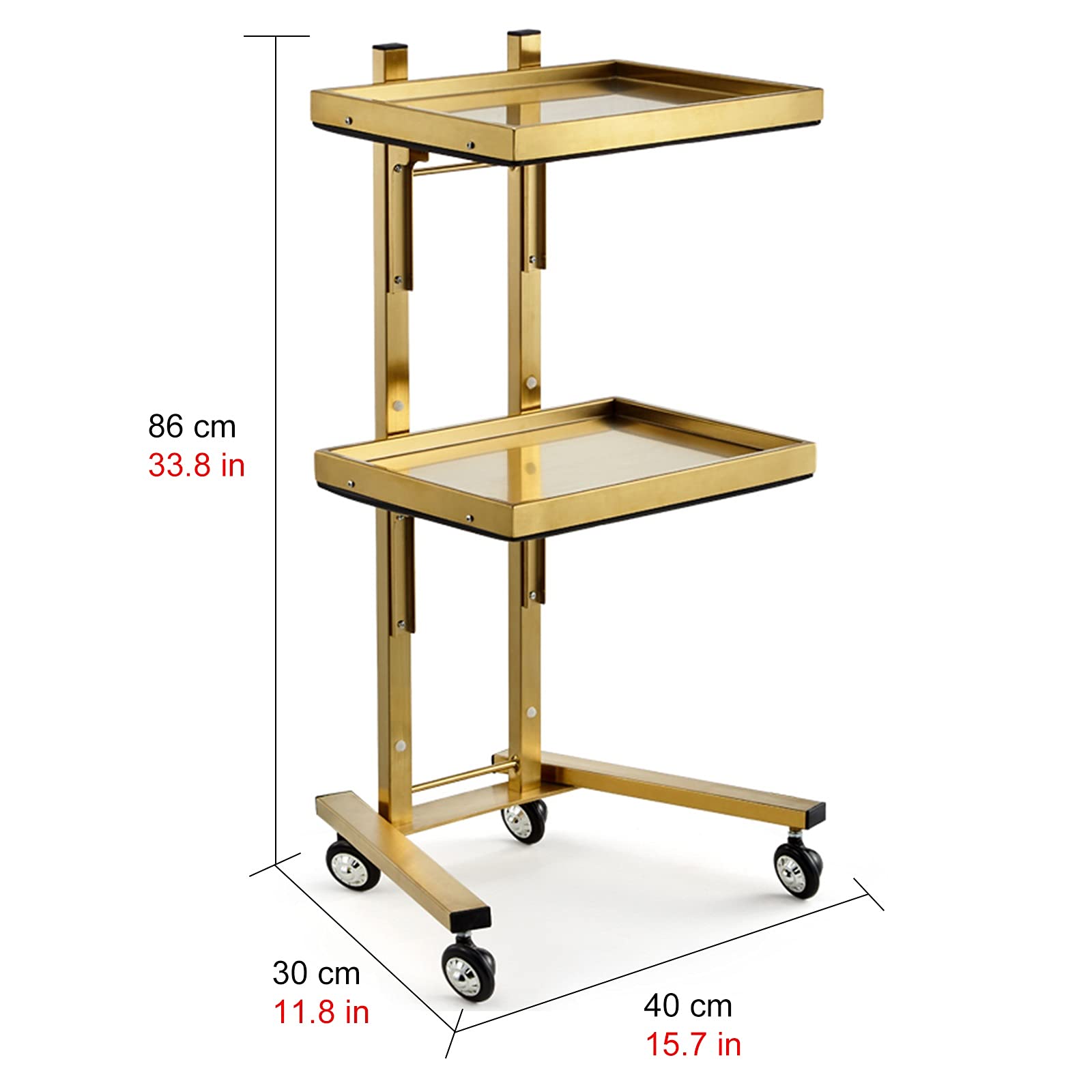Carrello a Mano con Ruote, Carrello portaoggetti con Vassoio portaoggetti, Supporto portaoggetti in Acciaio Inox con Ruote, 3 Livelli, Oro(Livello Oro-2