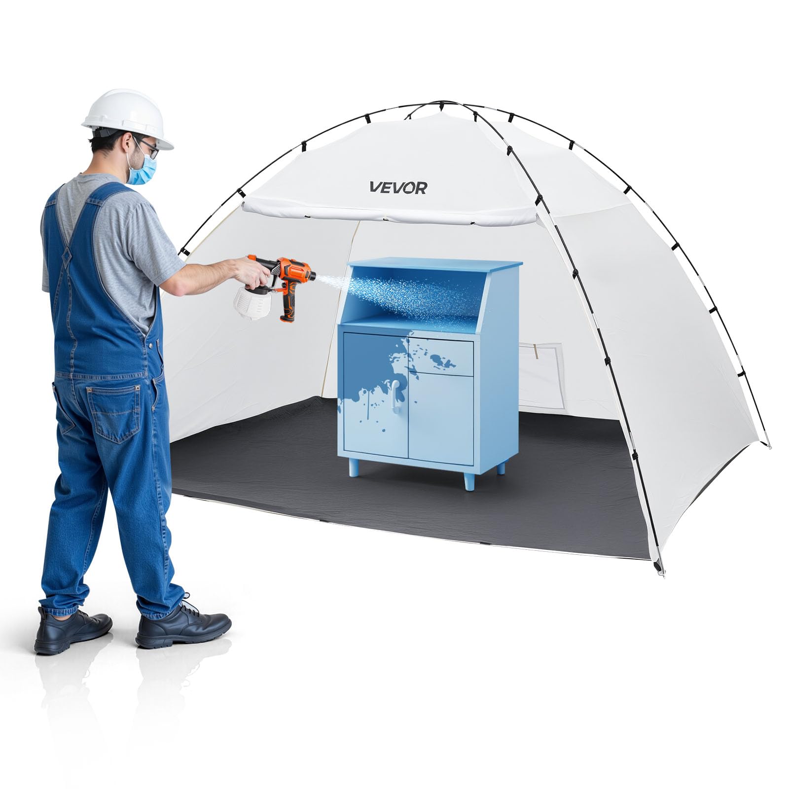 VEVOR Cabina de Pintura Portátil, Área de Trabajo 293 x 230 x 188 cm, Impermeable, con Suelo Integrado y Puerta Enrollable para Armarios, Sillas y Mesas, Tela Oxford 210D, para Proyectos Fluidos
