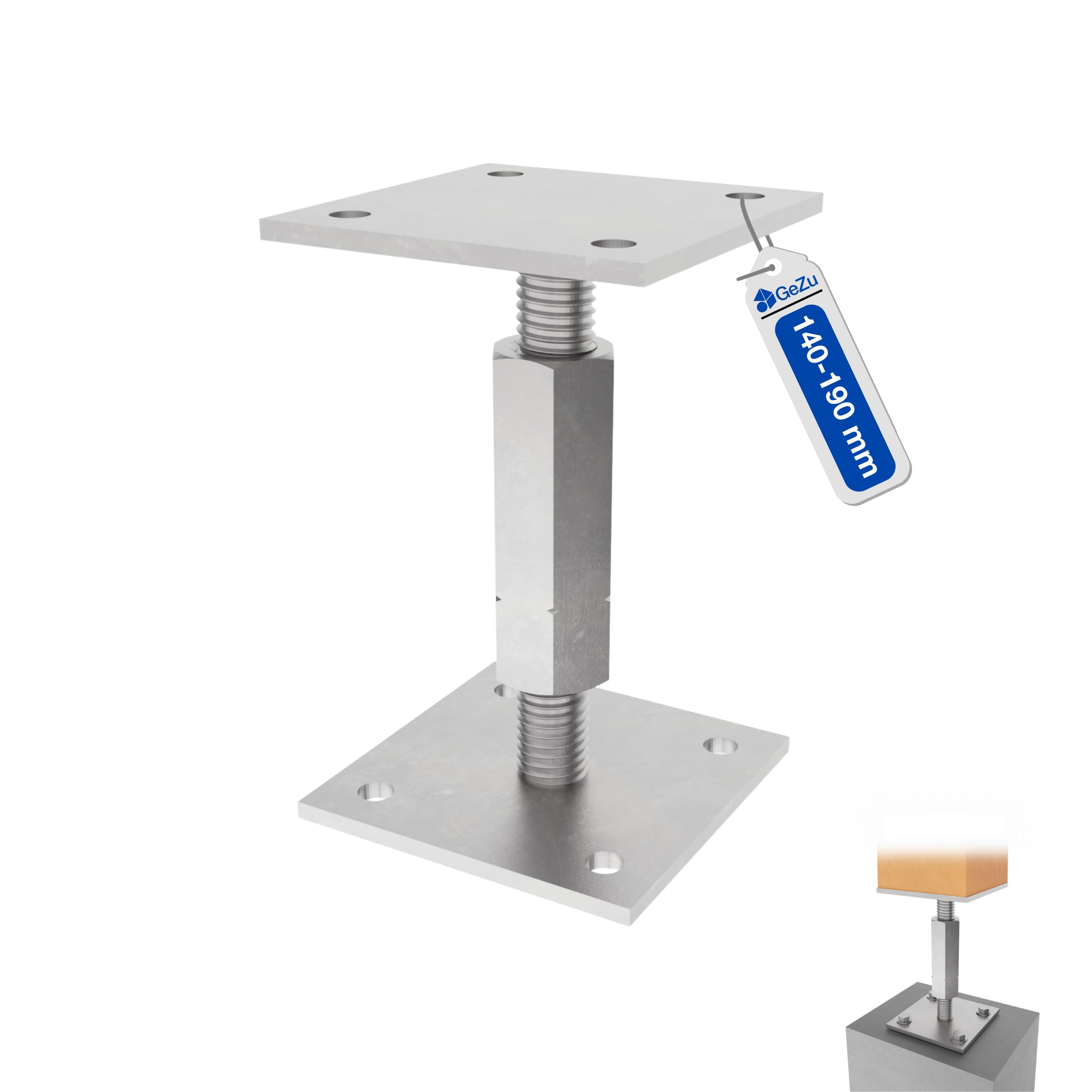 GeZu Impex Adjustable Post Support 70 x 70 mm Electroplated Height Adjust Holder Elevated Base โ image 1