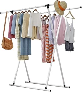 JFJL Support Portatif Se Pliant De Vêtement d'habillement, Support Résistant De Vêtements Porte-Vêtements Pliant-Grade Commercial, Porte-Vêtements en Métal À Double Tringle À Accrocher