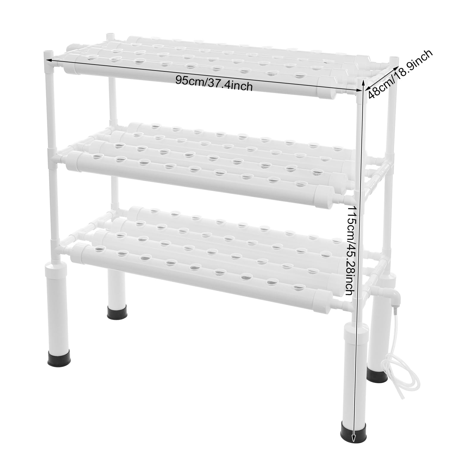 Système de culture hydroponique 108 emplacements pour plantes, kit de culture hydroponique à 3 étages avec pompe à eau et minuterie d'irrigation, étagère verticale en PVC pour légumes, herbes et
