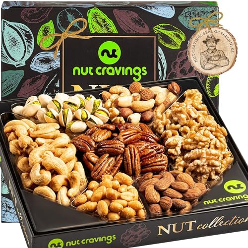 NUT CRAVINGS - Nut Collection Gift Basket in Elegant Box (7 Assortments) Treats for Adults, Food Arrangement, Healthy Snack Care Package, Kosher