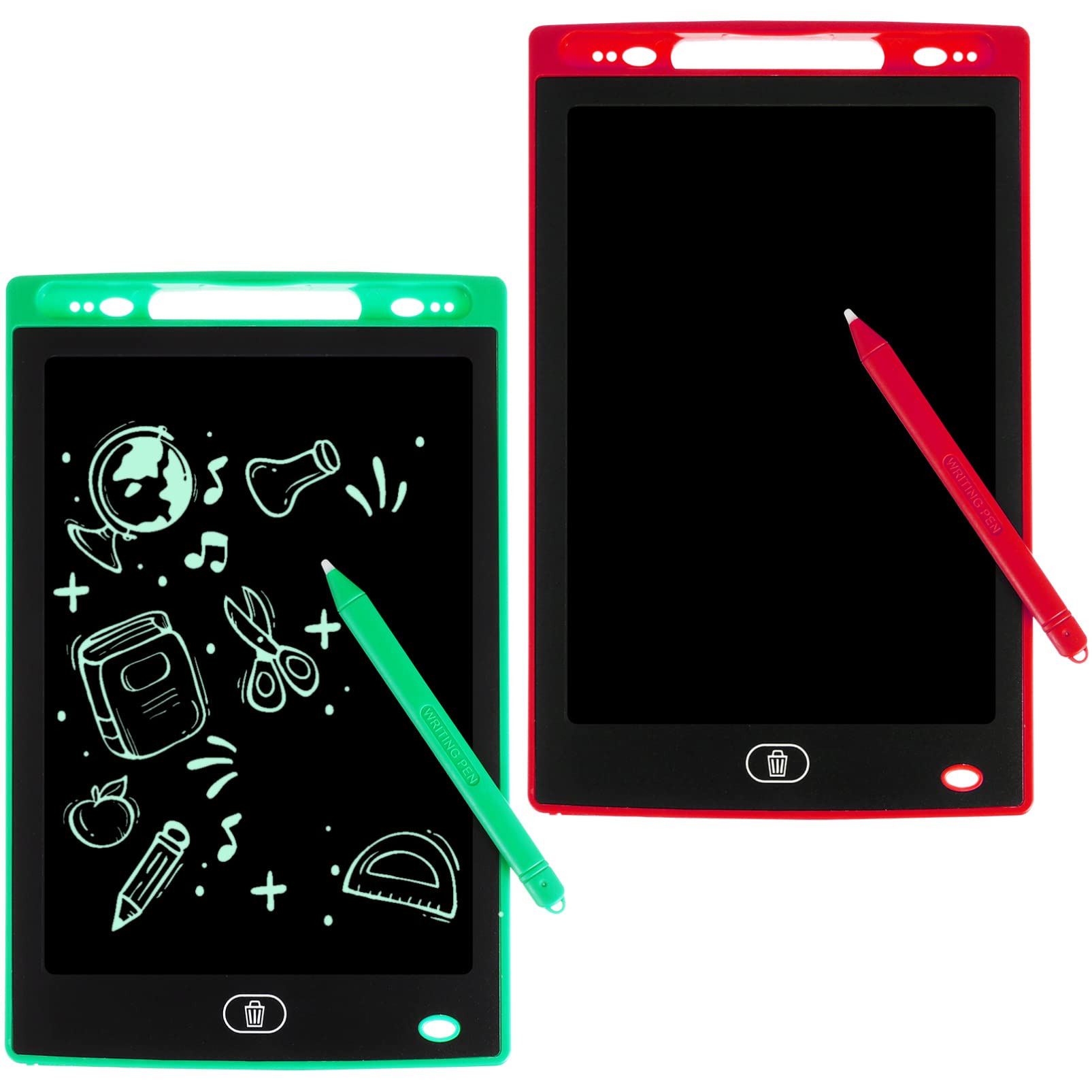 LCD Writing Tablet 2 Pack Erasable LCD Drawing Board Kids LCD Doodle Boards Colorful LCD Handwriting Pads 8.5inch LCD Children Learning Pads （Green+Red）
