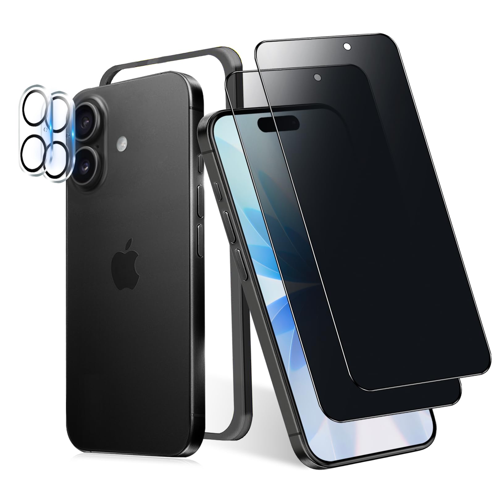 MINIKA 【 覗き見防止 】 iPhone 17 用 ガラスフィルム 覗き見防止 いPhone 17 用 保護フィルム のぞき見防止 アイフォン 17 ガラスフィルム プライバシー保護 のぞき見防止 左右見えない 指紋防止 貼り付けは簡単 【ガイド枠付き/カメラフィルム 付き / 2枚セット】