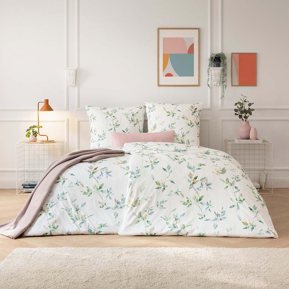 ESTELLA Mako Jersey Bettwäsche 155x220 Thalia grün Blätterranke 6621-530