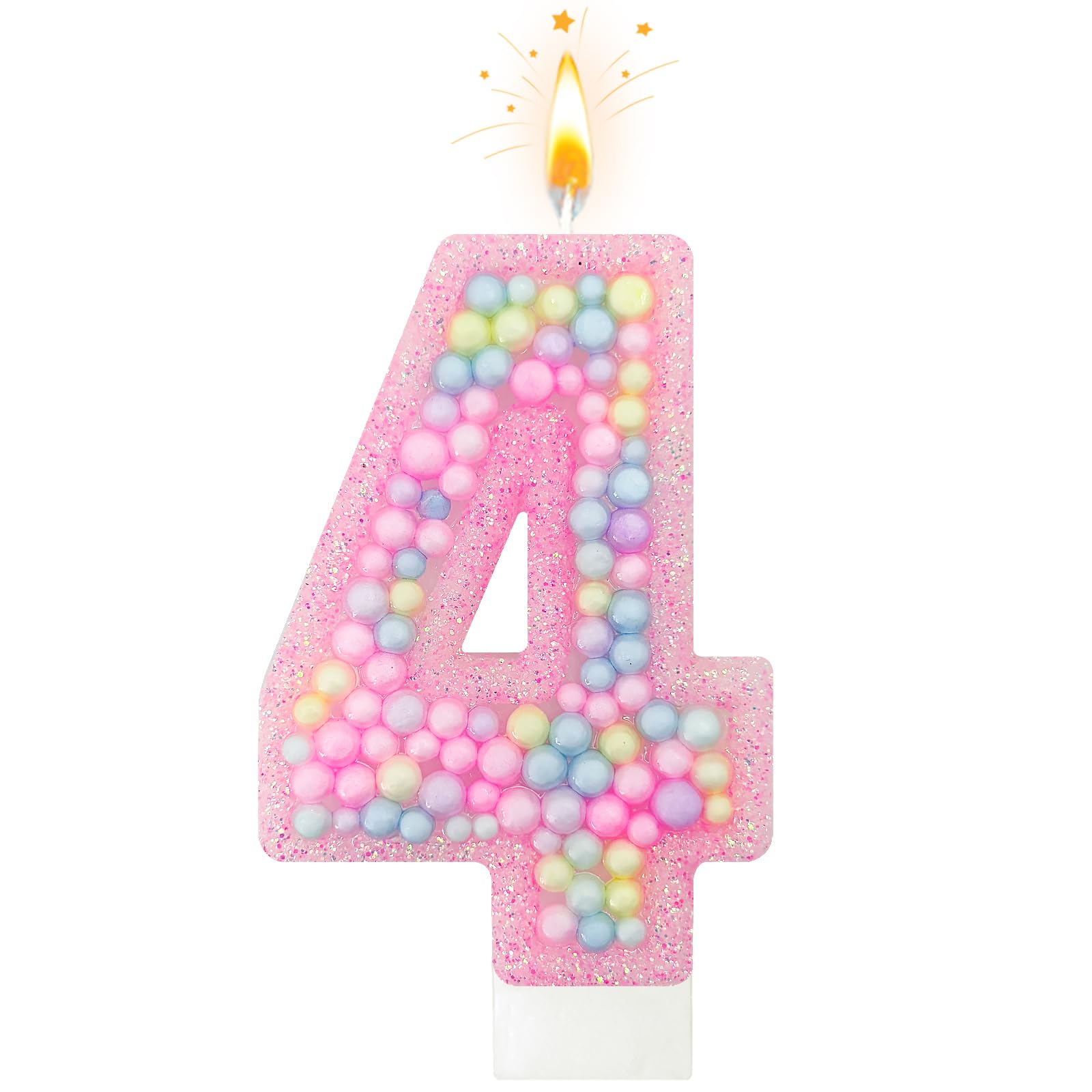 Zlongron Velas con números de cumpleaños, hechas a mano, macarrón, 3D, número 4, adecuadas para cumpleaños de niñas y niños, bodas, aniversarios, decoraciones de tartas de fiesta temática