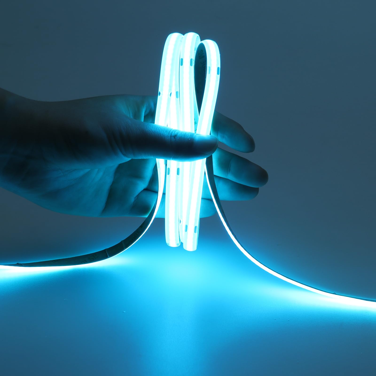 Tira de luz LED azul hielo COB de 5 V CC de 5 V, regulable, alimentada por USB, 6.5 pies/2 m, IP65, impermeable, 640 LED con atenuador, luces LED flexibles de alto brillo