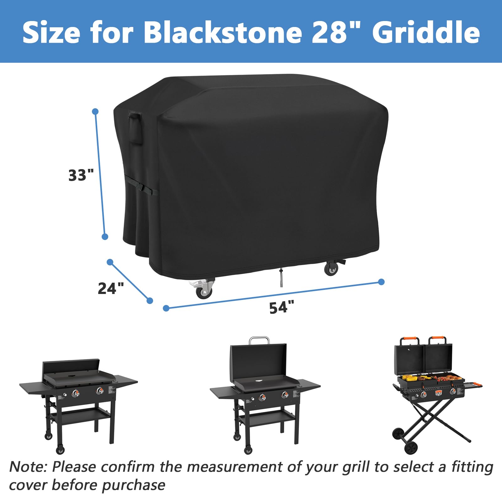 Grillabdeckung für Blackstone 71.1 cm Modell 1883 1924 2086 2146 2147 2199 2269 2270 2311 2325 2340 2435 Grillplatte, Outdoor Wasserdicht Wetterbeständig BBQ Grillabdeckung - 54 x 24 x 33