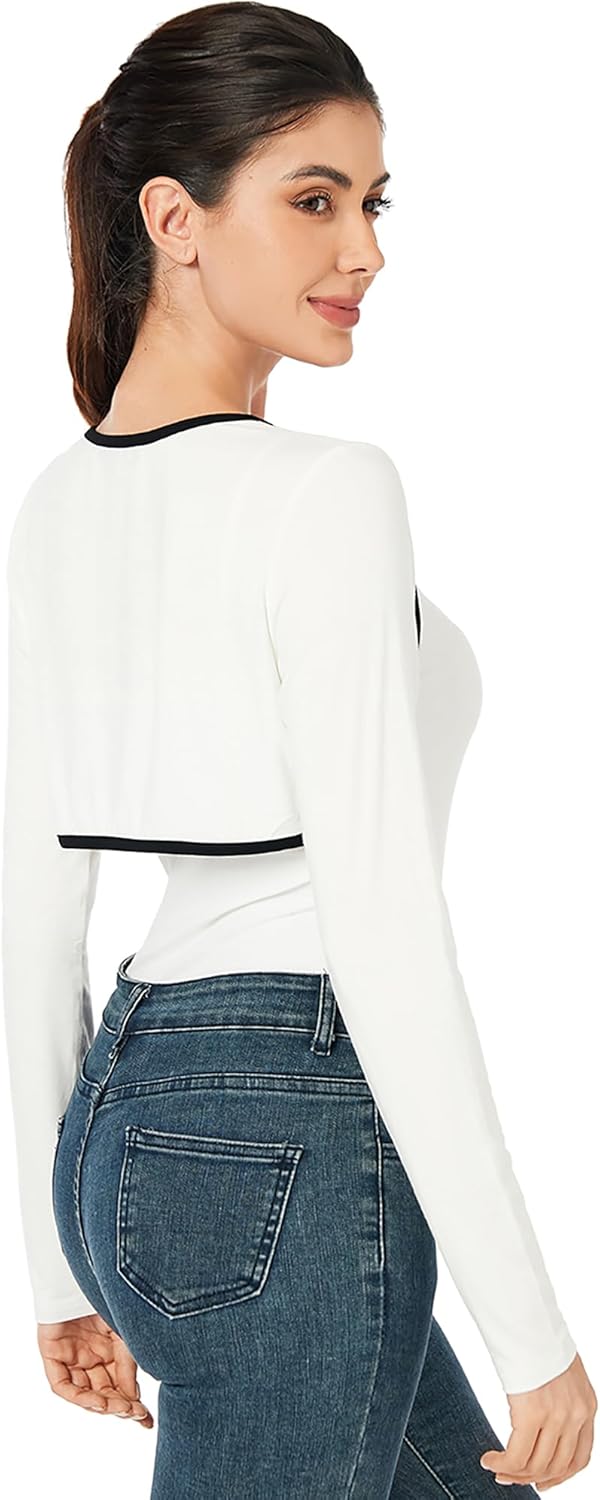 AmélieBoutik Women Long Sleeve Bolero Shrug Color Trim Cropped Open Front Cardigan Jacket - Image 4