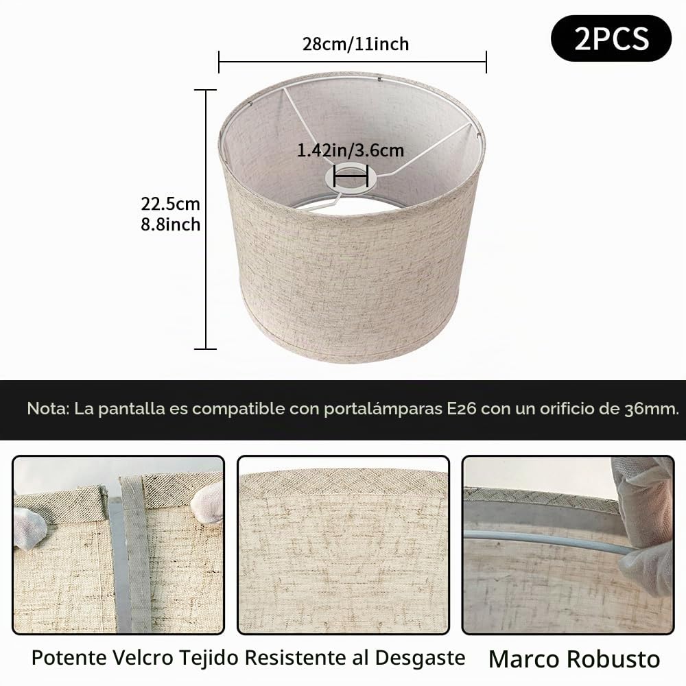 Juego de 2 pantallas de lámpara de tambor de lino beige para lámparas de mesa, 11 pulgadas de diámetro x 8.85 pulgadas de altura, pantallas de repuesto para lámparas de pie o lámparas de mesa