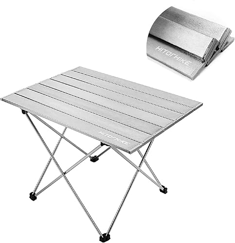 HITORHIKE Mesas de campamento con mesa de aluminio ultraligera con bolsa de transporte para interiores, exteriores, mochileros, barbacoa, playa,
