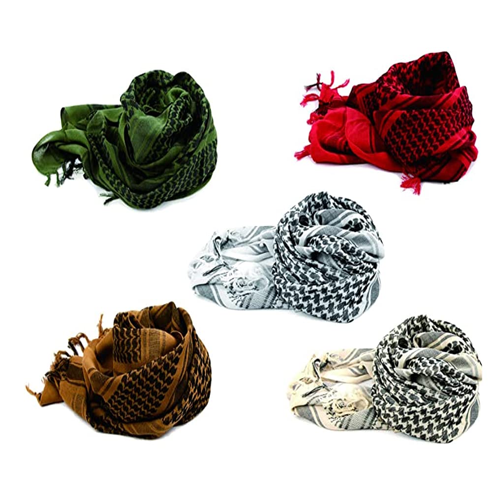 NIUEFashions Men's Pure Cotton Arab Shemagh Neck Wrap Arafat Keffiyah Desert Army Wear Head Scarf Stole (Multicolour,A01)-(Pack of 05)