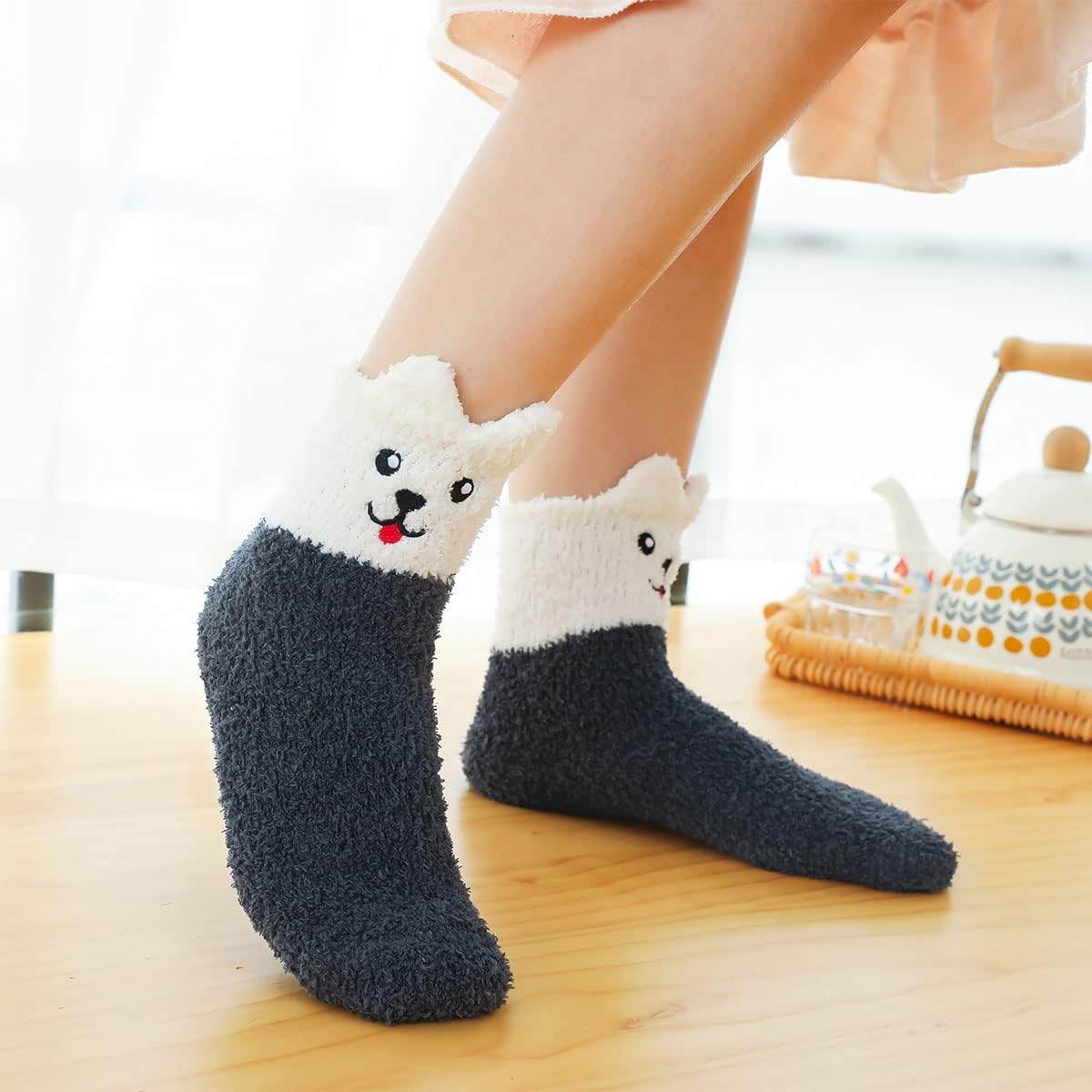 Plush Slipper Socks Women - Colorful Warm Fuzzy Crew Socks Cozy Soft for Winter Indoor - Image 3