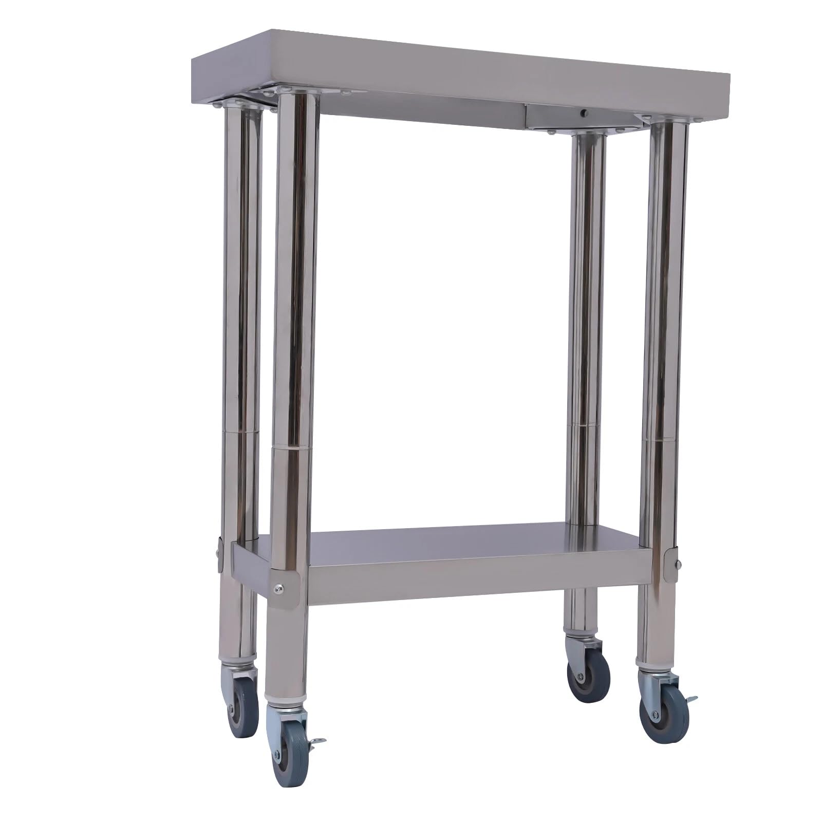 Mesa de trabajo (acero inoxidable, 60 x 30 x 85 cm, mesa de trabajo, 201 minimalista, con ruedas y estante inferior carga 300 kg, mesa de trabajo cocina