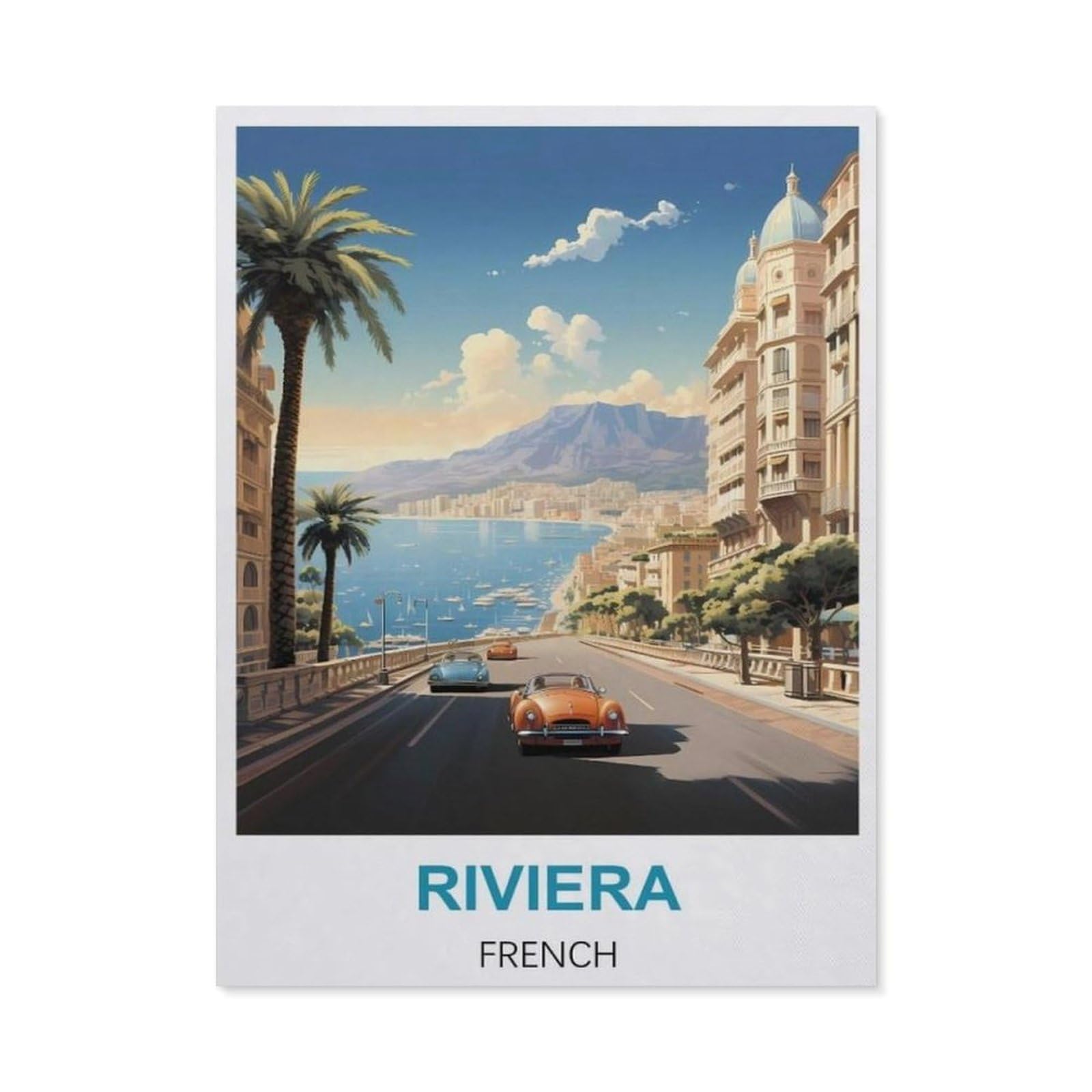 BEAYODKP 5D Diamond Painting，Riviera French Vintage Travel Posters，Diamond Embroidery Cross Stitch（40 x 50 cm/15.74 x 19.68 inches）-BX11