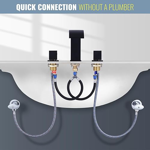 Miniatura 5 de Grifo de baño de cascada negro mate, grifos de baño generalizados de 8 pulgadas para fregaderos, 3 agujeros, moderno grifo de lavabo de baño de 2