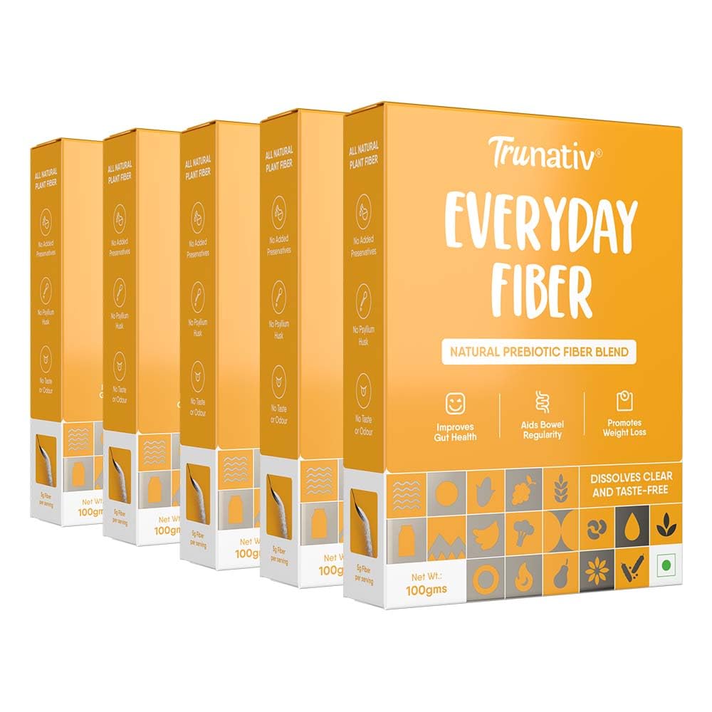 Trunativ Everyday Fiber Supplement Powder | Instant Acidity Relief & Bloating Relief | Prebiotic Fibre Supplement | Psyllium Husk Replacer & Isabgol Replacer | Gluten Free | Unflavored 500g (Pack of 5)