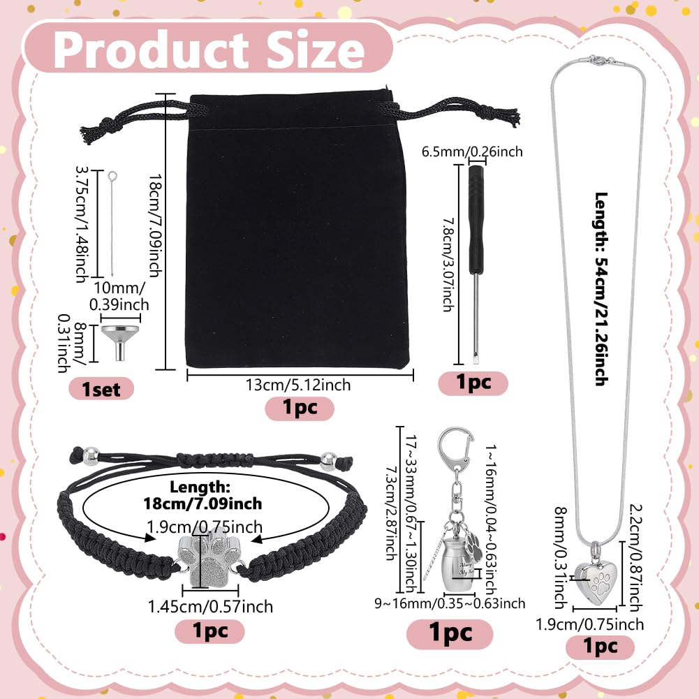 NBEADS 1 juego de joyas de cremación para cenizas de mascotas, llavero de urnas de perro, collar de urna de corazón de gato, pulsera con huella de pata, recuerdo conmemorativo para cenizas con kit de
