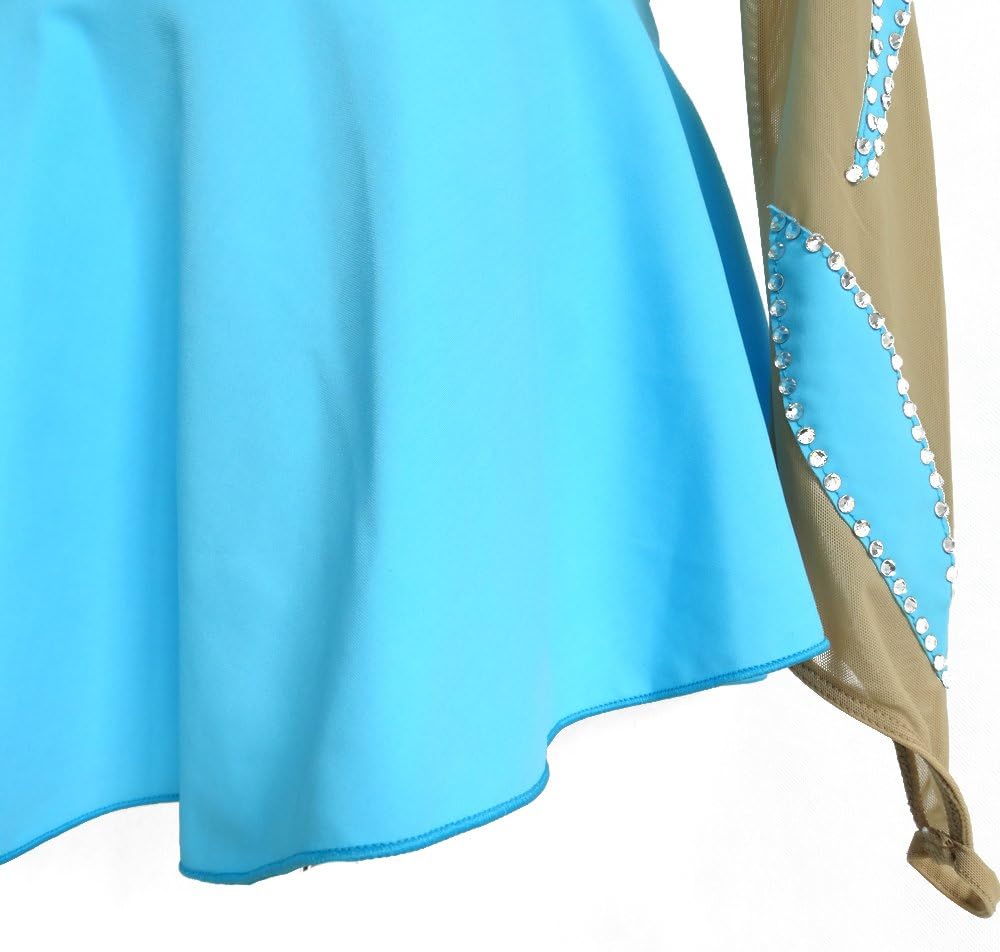 Blue Figure Ice Skating Dress Long Sleeves Roller Skating Dress Petal Deco