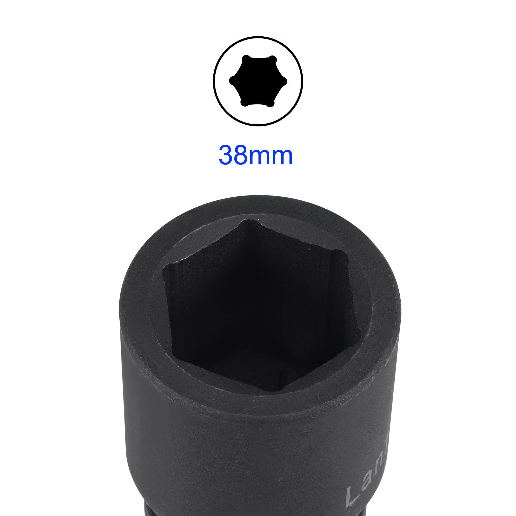 MACHSWON 1 Inch Drive - 38mm Deep Impact Socket with 6 Point Design, Heat-Treated Cr-V Steel 80mm Length, Metric Sizes - Image 3