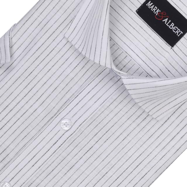 Image of MARK & ALBERT Men's Half Sleeve Cotton Linen Striped Shirt