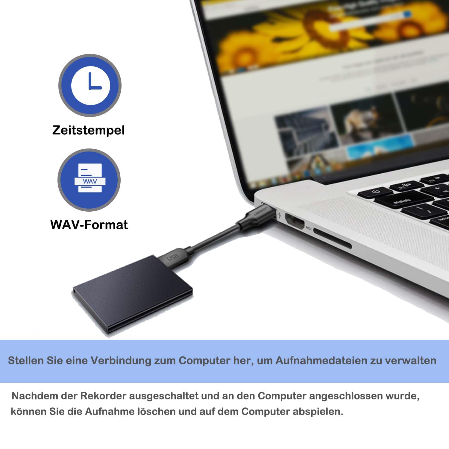 64 GB Diktiergerät Mini Schlüsselanhänger,Audio-Aufnahmegerät Mit