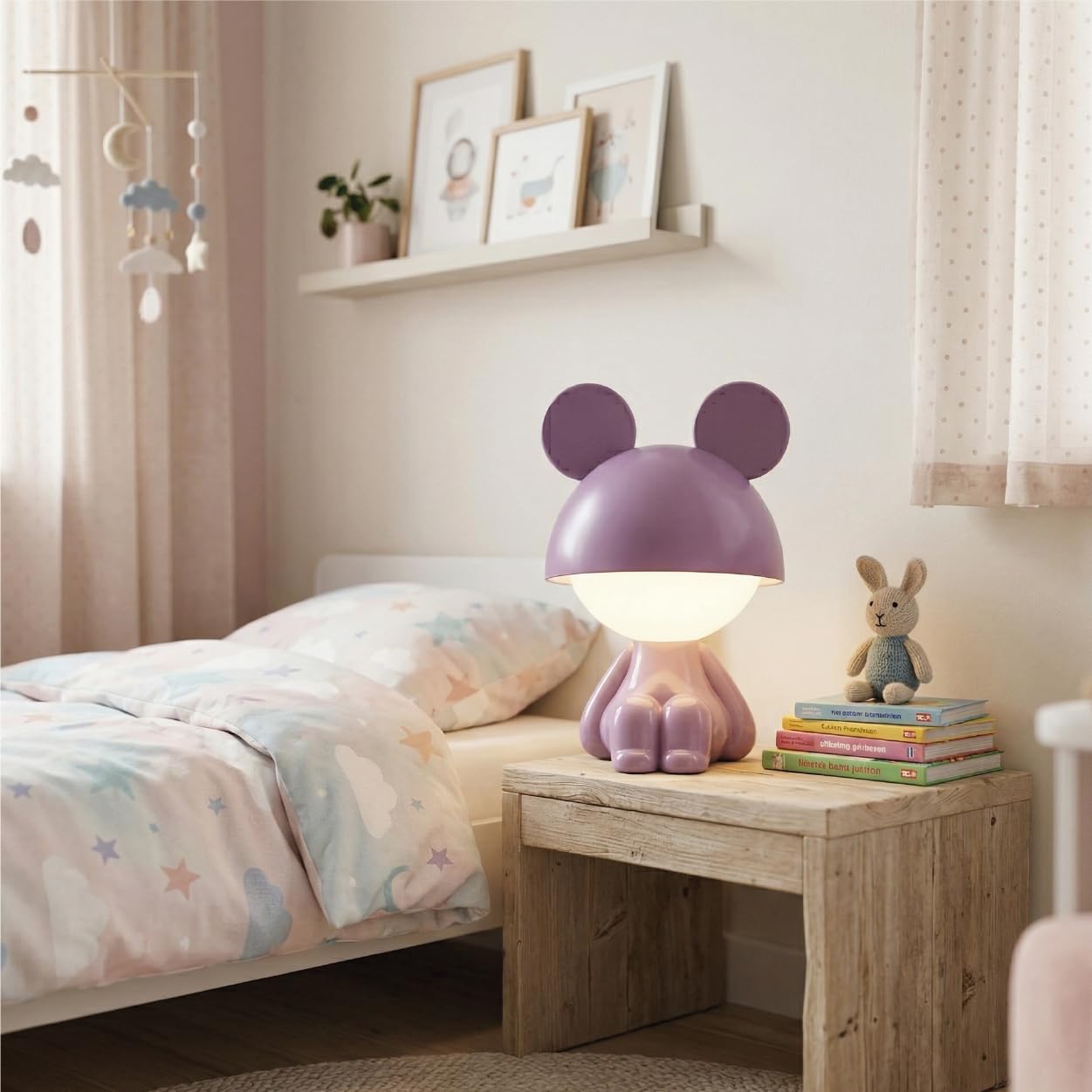 Luxus Europe - Veilleuse enfant Mouse Crème - Veilleuse LED sans fil pour enfants – Rechargeable par USB-C – 7 couleurs RGB – Lampe de table pour chambre d’enfant