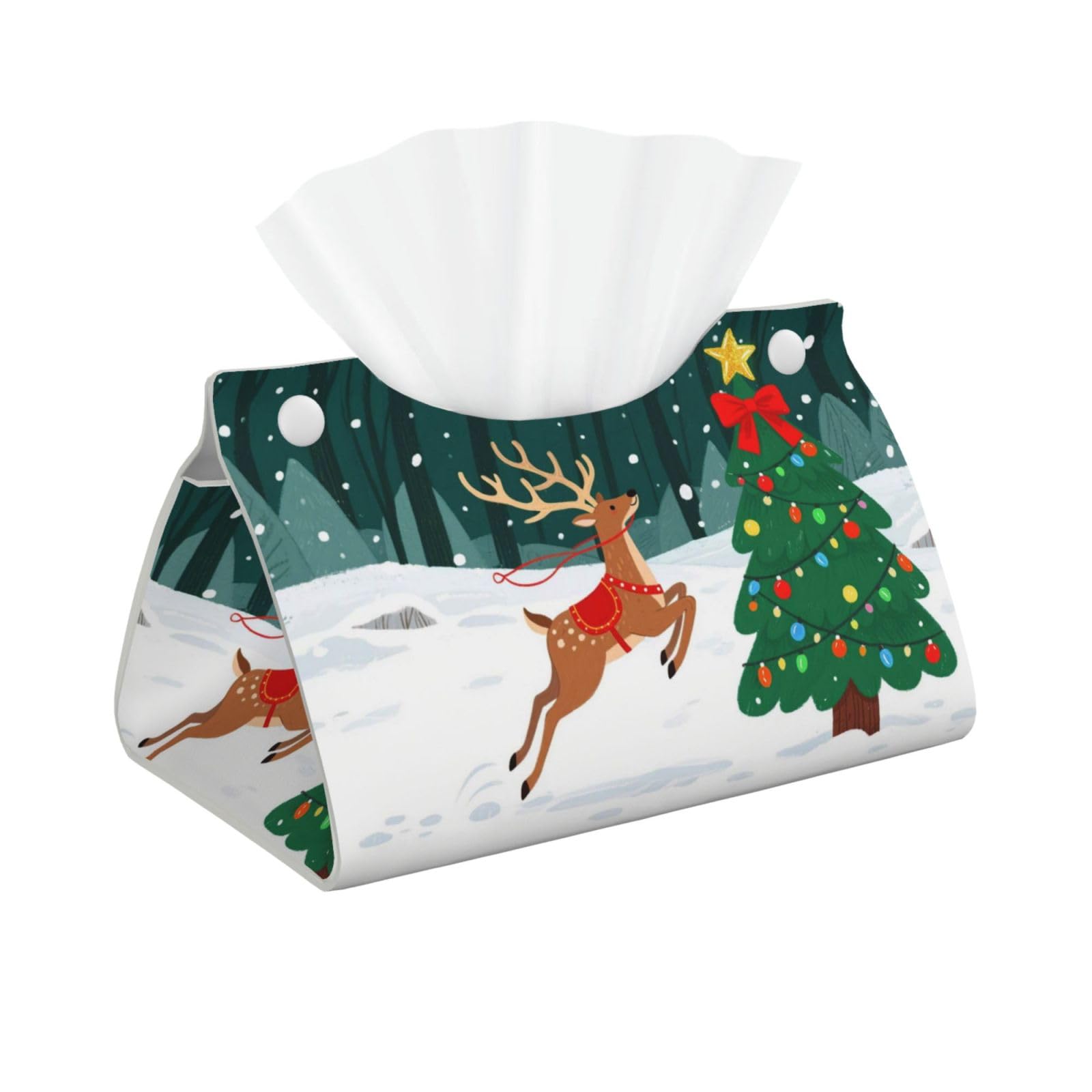 Pu Leather Tissue Box Cover, Christmas Tree Elk Rectangle Tissue Case Covers Decorative Tissue Box Holder Waterproof Tissue Holder Organizer for Bathroom Home Office