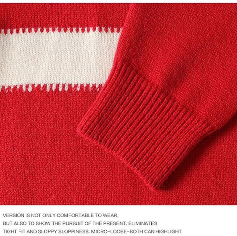 Men's Stripe Color Matching Sweater Round Neck Knitted Base Sweaters