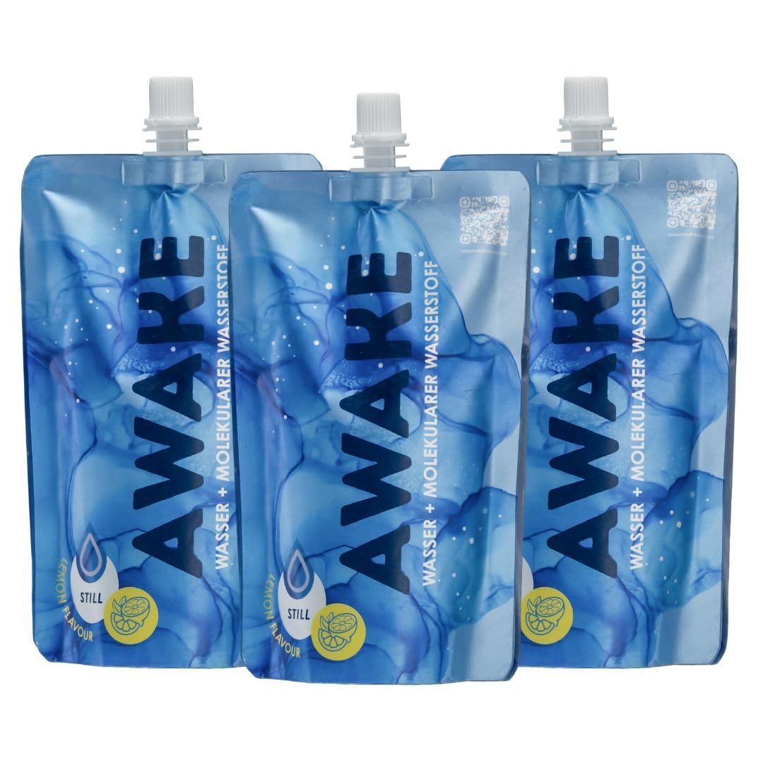 AWAKE Wasserstoffwasser Lemon | Trinkfertig, molekularer Wasserstoff, 50er Sparpack à 330 ml | Praktischer Quetschbeutel für unterwegs