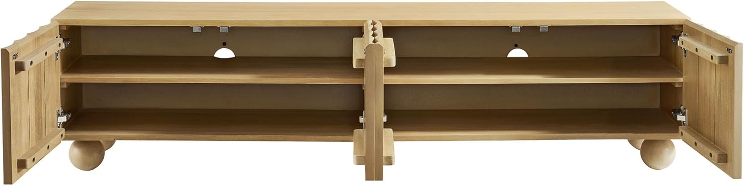 Modway Sorren 71 Inch Scalloped TV Stand in Natural – 4 Door Media Console Cabinet – Modern Storage TV Stand with Doors