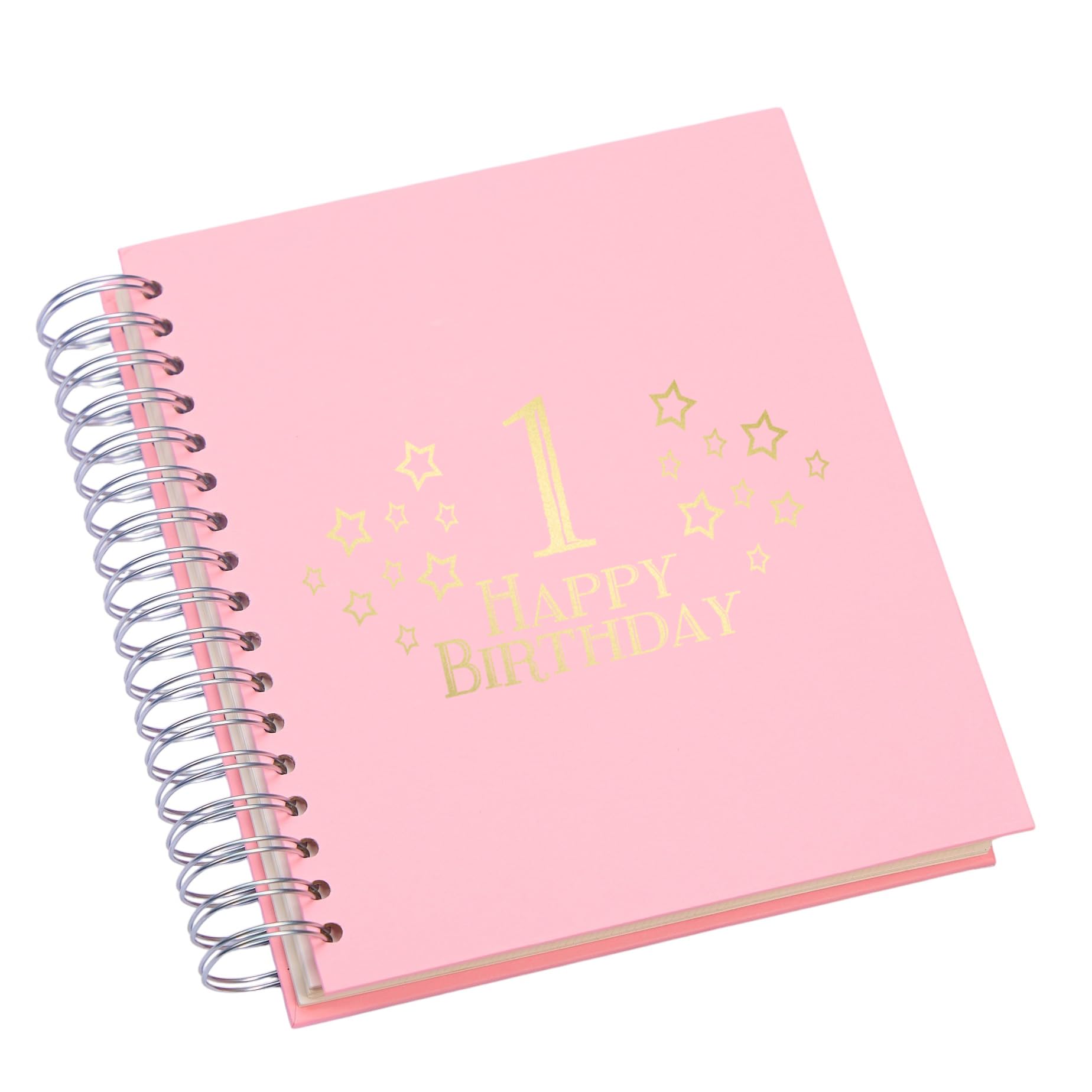 Large 1st Birthday Photo Album Memory Keepsake, Stars Design, Multiple Colour Options, Fits 6x4 or 5x7 Photos (Pink, 5 x 7 Inch)