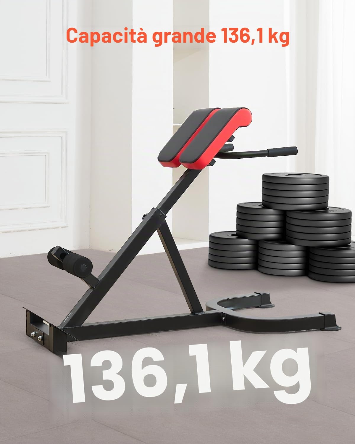 VEVOR Panca Iperestensione Sedia Romana, Macchina di Estensione 136 kg, Attrezzatura per Glutei, Muscoli Posteriori della Coscia, Parte Addominale, Panca per Allenamento Schiena Palestra Domestica